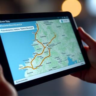 Schermata di un tablet che mostra un percorso logistico ottimizzato su una mappa digitale.
